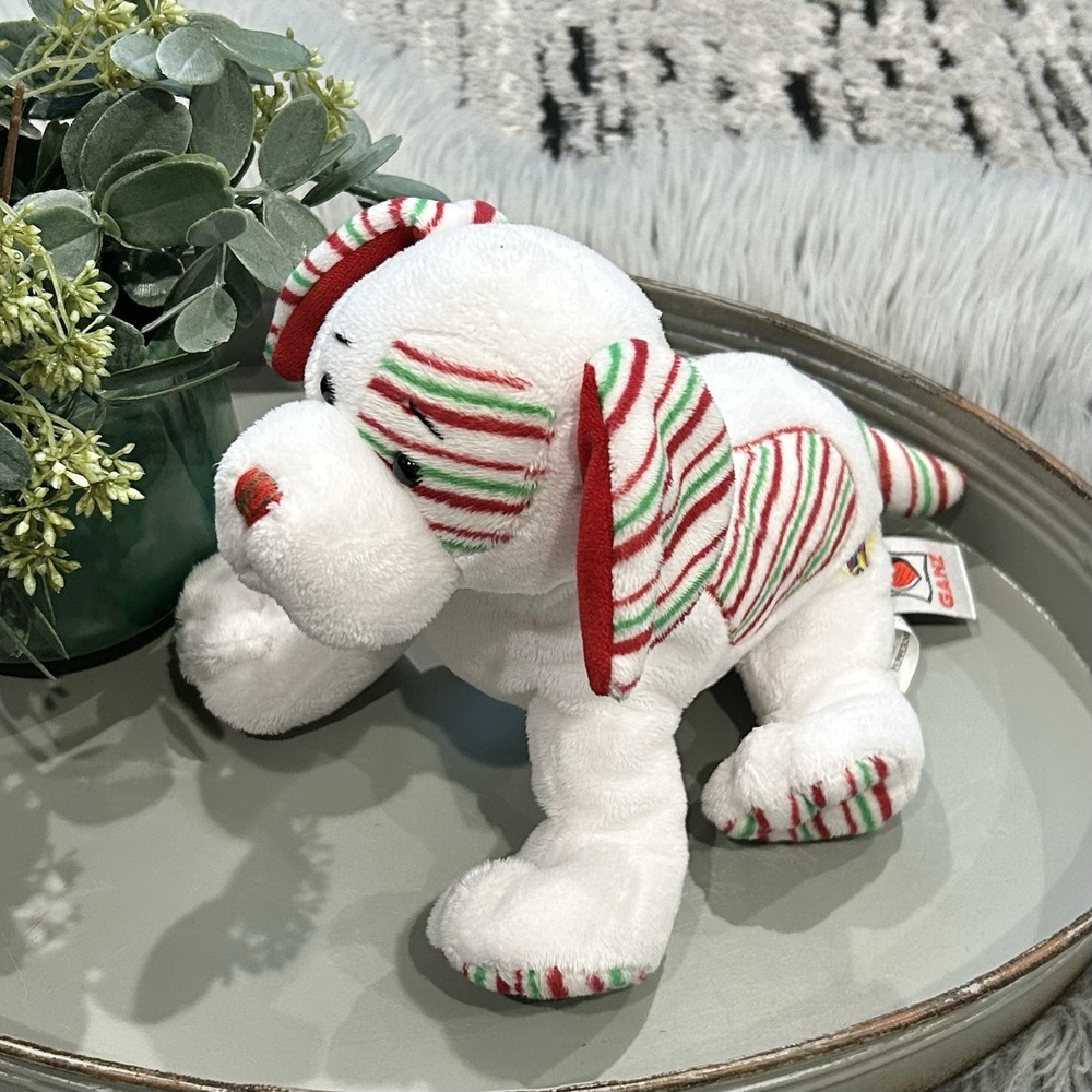 Webkinz Peppermint‎ Puppy Dog Plush HM467 Ganz Christmas Candy Cane No Code Toy